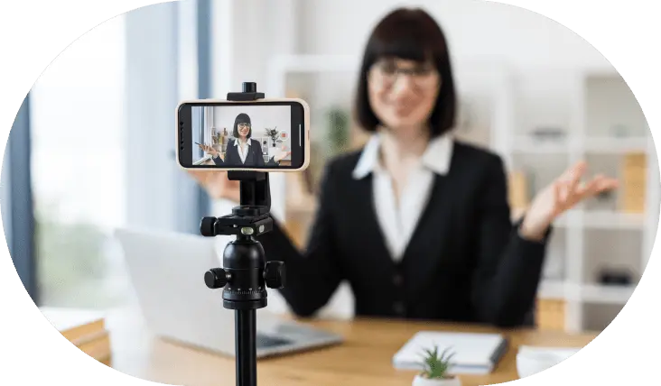 Laughing woman on red background